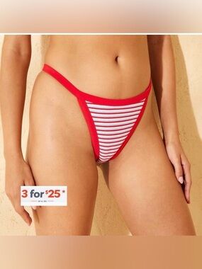 High rise Cheeky Red and White Striped Bikini Bottom
